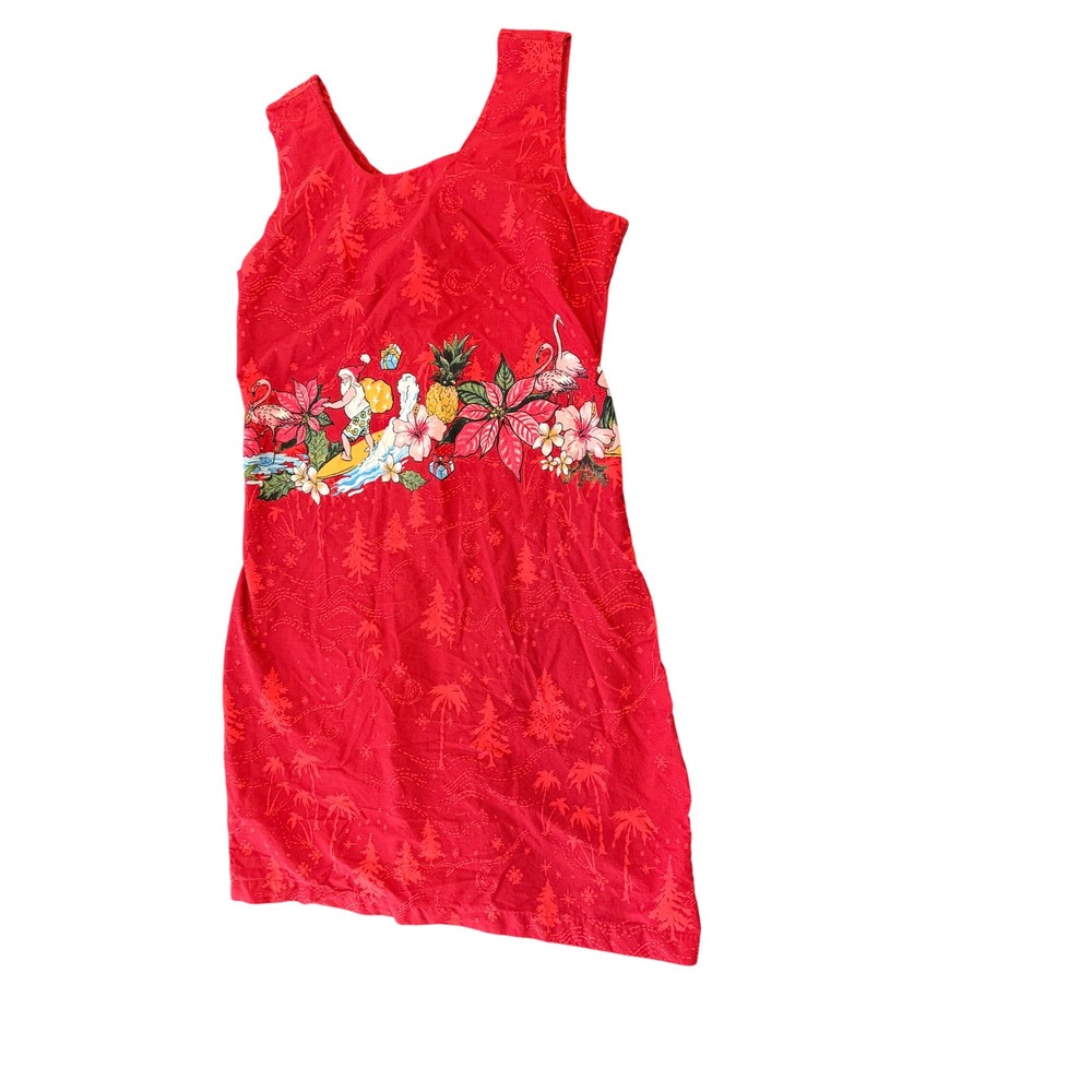 Hawaii Hangover Red Mele Kalikimaka Surfing Santa Flamingo Christmas Dress M